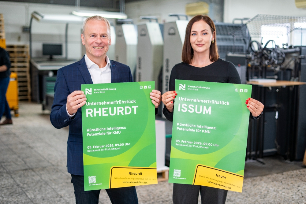 Ein Vormittag rund ums Thema Künstliche Intelligenz > Unternehmerfrühstück Plakat Issum- Rheurdt Querformat | Wirtschaftsförderung Kreis Kleve
