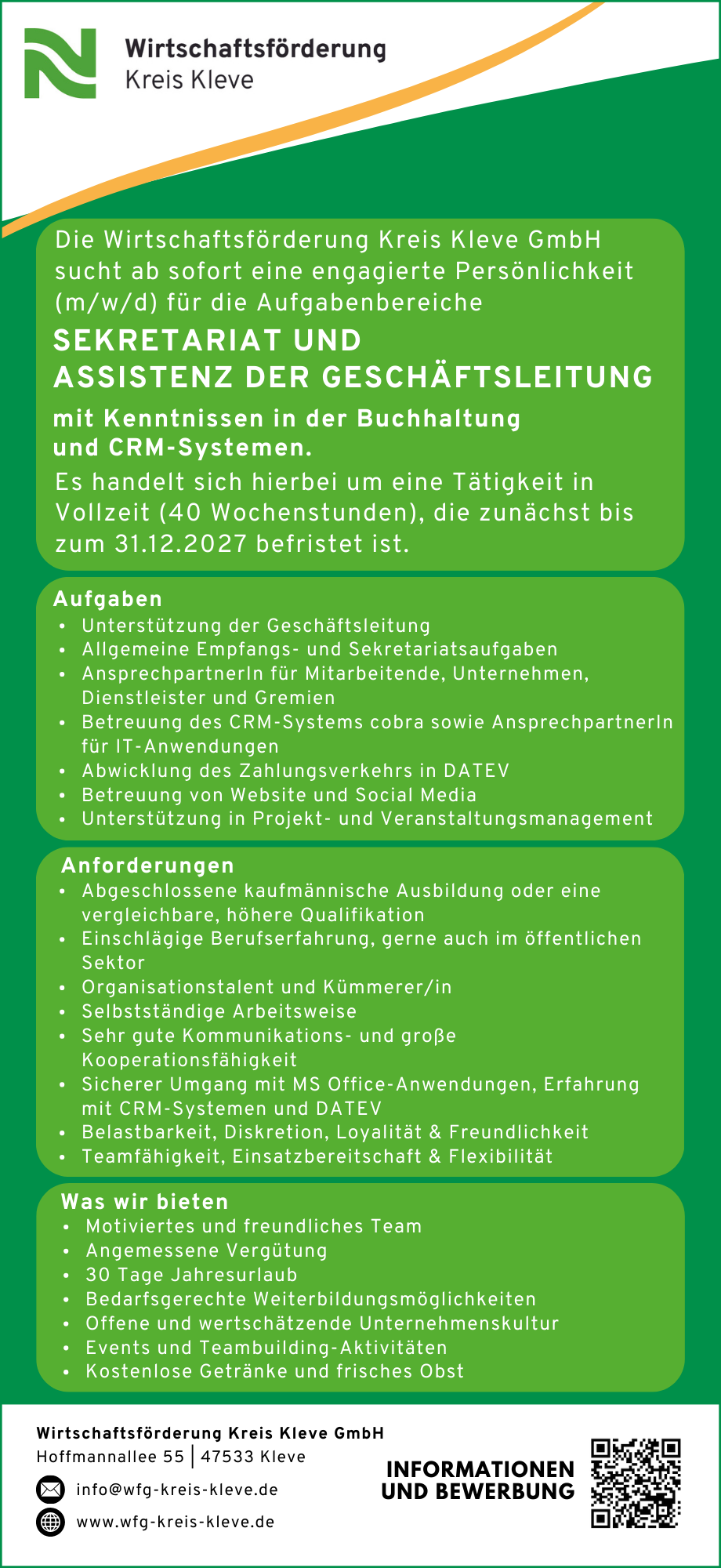 Stellenangebote > Sekretariat und Assistenz der Geschäftsleitung | Wirtschaftsförderung Kreis Kleve