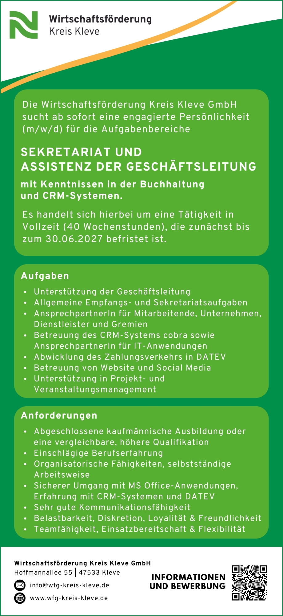 Stellenangebote > Sekretariat und Assistenz der Geschäftsleitung | Wirtschaftsförderung Kreis Kleve